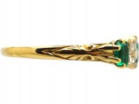 Victorian 18ct Gold, Emerald & Diamond Five Stone Ring