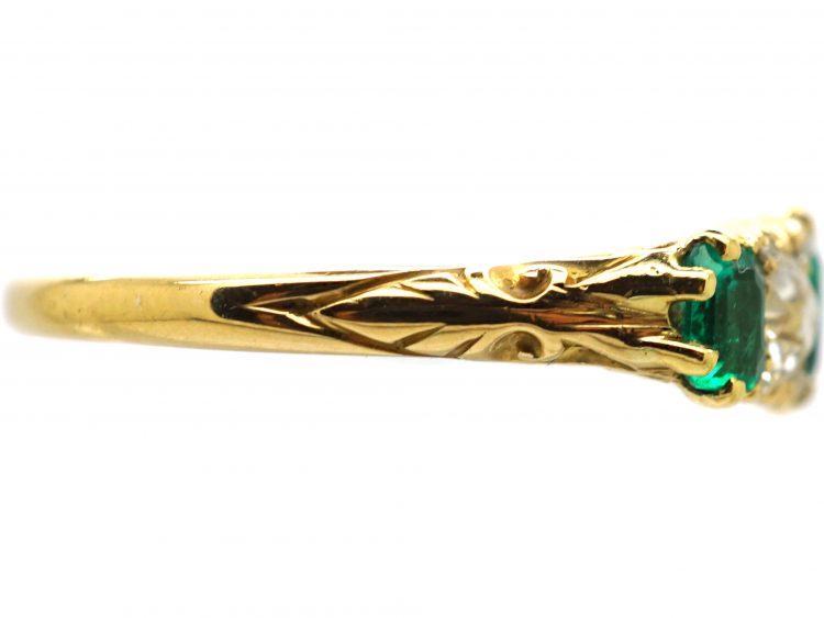 Victorian 18ct Gold, Emerald & Diamond Five Stone Ring