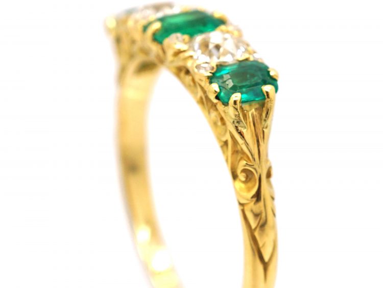 Victorian 18ct Gold, Emerald & Diamond Five Stone Ring