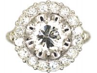 French Belle Epoque Platinum Diamond Cluster Ring with ornate Diamond Set Shoulders