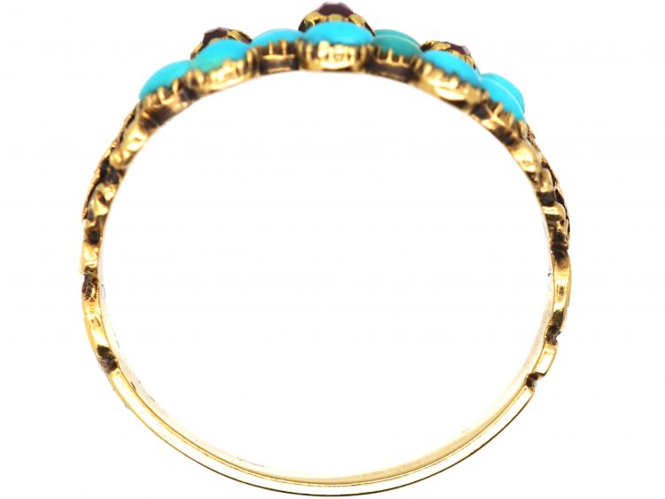 Early 19th Century Triple Cluster Ring set with Turquoise & Rubies