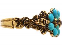 Early 19th Century Triple Cluster Ring set with Turquoise & Rubies