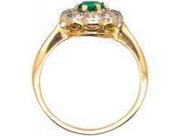Edwardian 18ct Gold & Platinum, Emerald & Diamond Cluster Ring