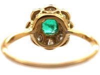 Edwardian 18ct Gold & Platinum, Emerald & Diamond Cluster Ring