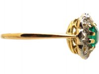 Edwardian 18ct Gold & Platinum, Emerald & Diamond Cluster Ring