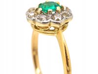 Edwardian 18ct Gold & Platinum, Emerald & Diamond Cluster Ring