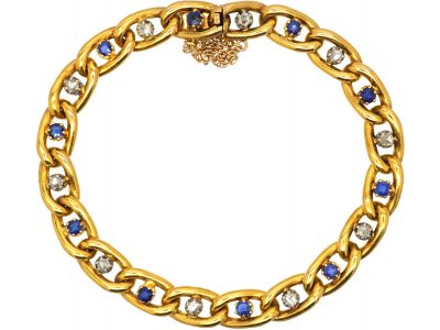French Early 20th Century 18ct Gold Bracelet set with Sapphires & Rose Diamonds