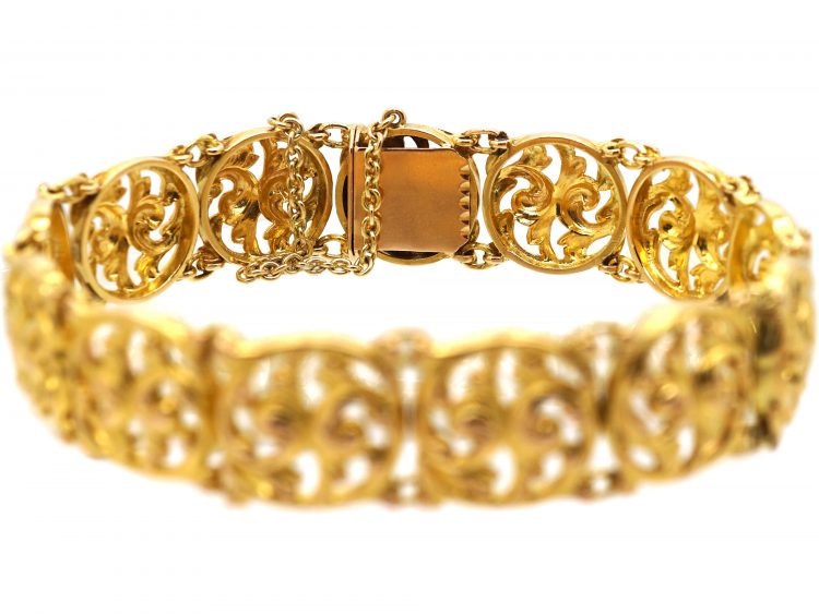 Art Nouveau 18ct Gold Bracelet with Leaf Motifs