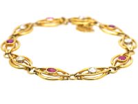 Edwardian 18ct Gold Bracelet set with Rubies & Diamonds