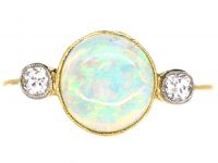 Edwardian 18ct Gold, Opal & Diamond Three Stone Ring