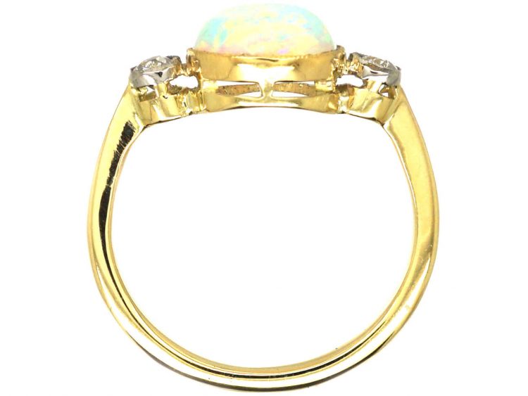Edwardian 18ct Gold, Opal & Diamond Three Stone Ring