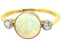 Edwardian 18ct Gold, Opal & Diamond Three Stone Ring