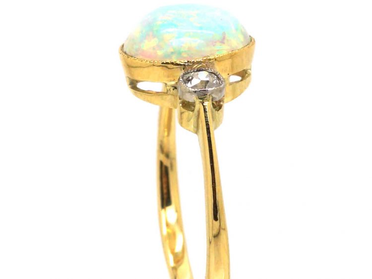 Edwardian 18ct Gold, Opal & Diamond Three Stone Ring