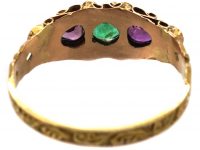 Victorian 15ct Gold, Emerald, Ruby & Diamond Ring with Heart Shaped Garnets