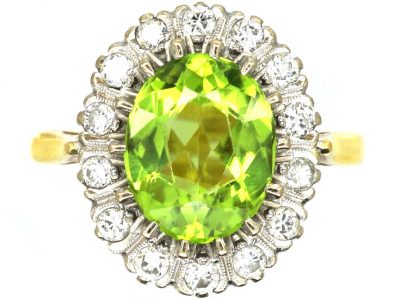 18ct Gold Cluster Ring set with a Peridot Surrounded by Diamonds