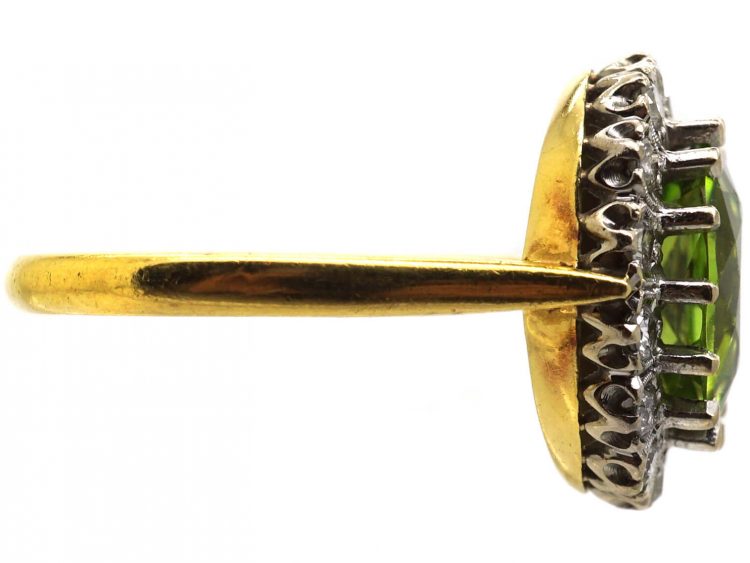 18ct Gold Cluster Ring set with a Peridot Surrounded by Diamonds