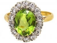 18ct Gold Cluster Ring set with a Peridot Surrounded by Diamonds
