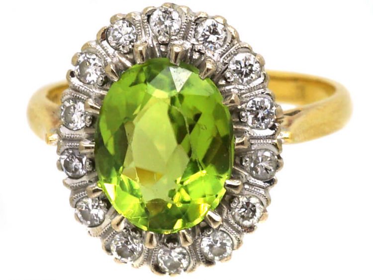 18ct Gold Cluster Ring set with a Peridot Surrounded by Diamonds