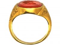 Georgian 18ct Gold Ring set with a Carnelian with Intaglio of a Lion's Head & Coronet
