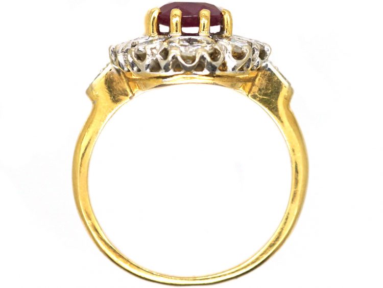 French Belle Epoque 18ct Gold, Ruby & Diamond Oval Cluster Ring