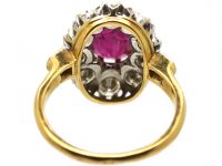 French Belle Epoque 18ct Gold, Ruby & Diamond Oval Cluster Ring