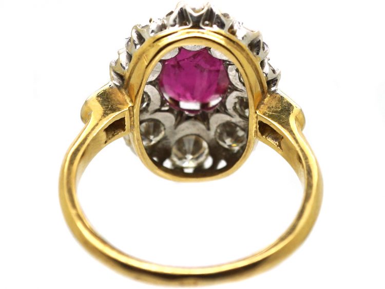 French Belle Epoque 18ct Gold, Ruby & Diamond Oval Cluster Ring