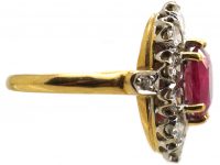 French Belle Epoque 18ct Gold, Ruby & Diamond Oval Cluster Ring