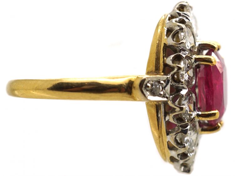 French Belle Epoque 18ct Gold, Ruby & Diamond Oval Cluster Ring