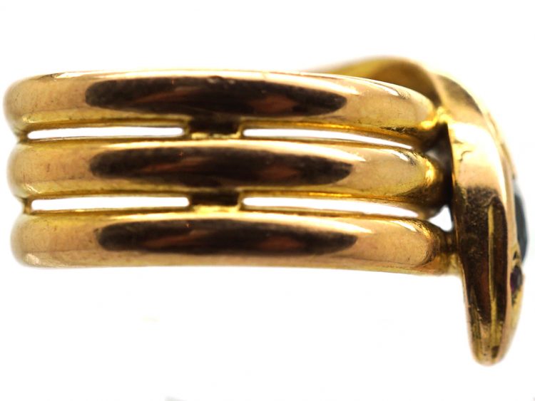 French Early 20th Century 18ct Gold Snake Ring set with a Sapphire & Ruby Eyes