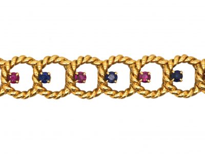 French 18ct Gold Bracelet set with Rubies & Sapphires by Camille Bournadet