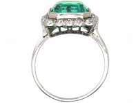Art Deco Platinum, Emerald & Diamond Square Ring