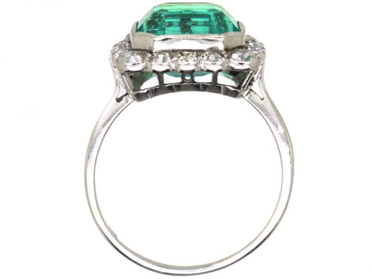 Art Deco Platinum, Emerald & Diamond Square Ring