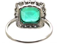 Art Deco Platinum, Emerald & Diamond Square Ring