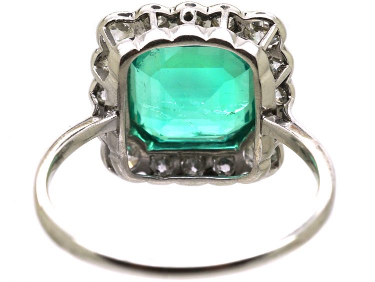 Art Deco Platinum, Emerald & Diamond Square Ring