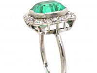 Art Deco Platinum, Emerald & Diamond Square Ring