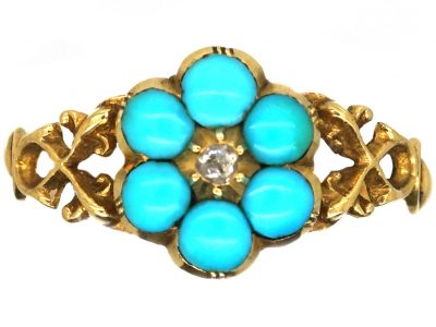 Regency 15ct Gold Turquoise & Rose Diamond Forget Me Not Cluster Ring