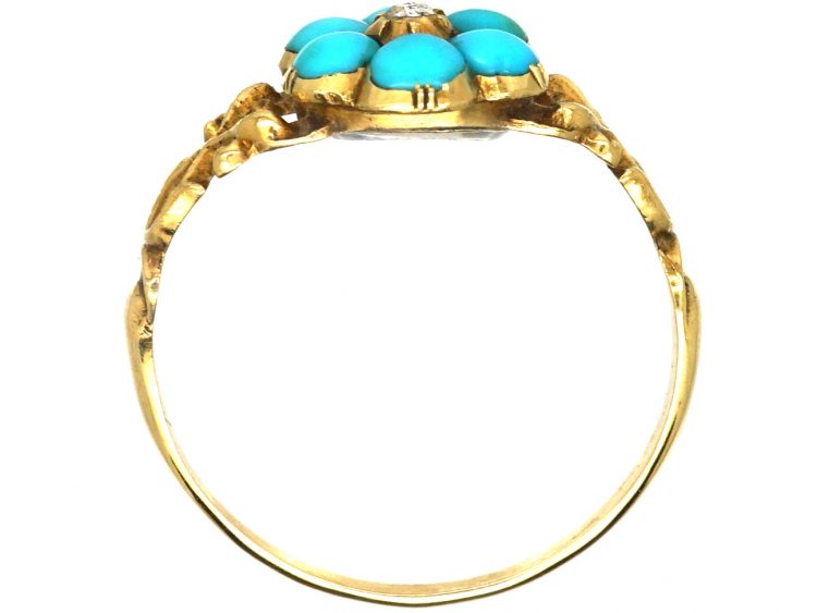 Regency 15ct Gold Turquoise & Rose Diamond Forget Me Not Cluster Ring