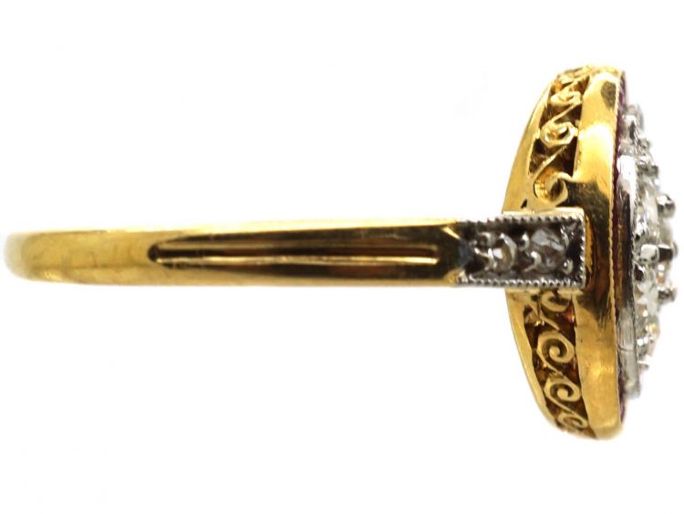 Art Deco 18ct Gold & Platinum Target Ring set with Rubies & Diamonds