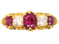 Victorian 18ct Gold, Five Stone Ruby & Old Mine Cut Diamond Ring