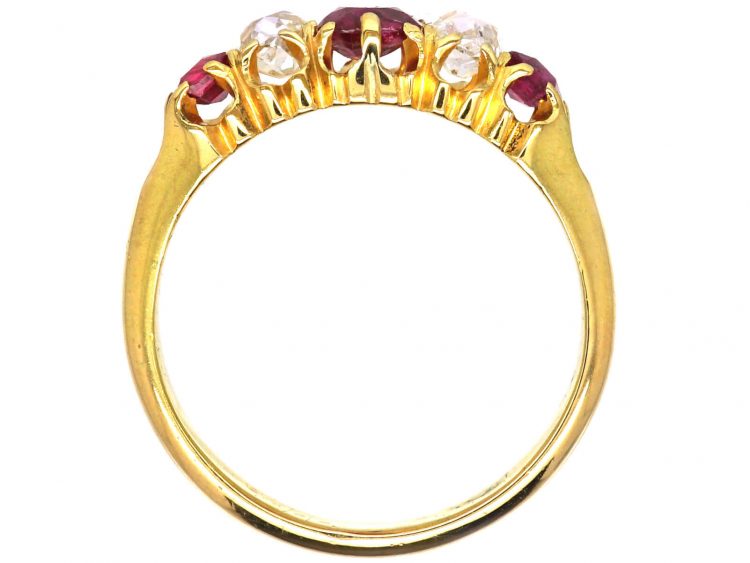Victorian 18ct Gold, Five Stone Ruby & Old Mine Cut Diamond Ring