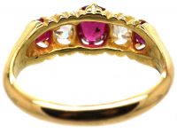 Victorian 18ct Gold, Five Stone Ruby & Old Mine Cut Diamond Ring