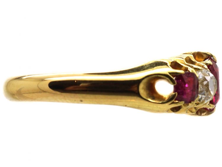 Victorian 18ct Gold, Five Stone Ruby & Old Mine Cut Diamond Ring