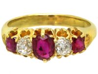 Victorian 18ct Gold, Five Stone Ruby & Old Mine Cut Diamond Ring