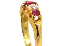 Victorian 18ct Gold, Five Stone Ruby & Old Mine Cut Diamond Ring