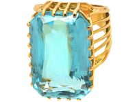 1950s 18ct Gold Ring set with a Large Rectangular Cut Aquamarine