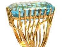 1950s 18ct Gold Ring set with a Large Rectangular Cut Aquamarine