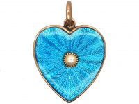Edwardian 15ct Gold, Blue Enamel & Natural Pearl Heart Shaped Pendant