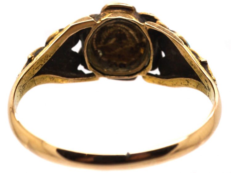Early 19th Century 15ct Gold, Turquoise & Natural Split Pearls Cluster Ring