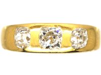 Victorian 18ct Gold Ring Rub Over Set with Three Old Cushion Cut Diamonds