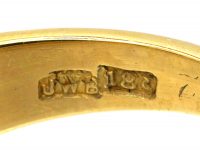 Victorian 18ct Gold Ring Rub Over Set with Three Old Cushion Cut Diamonds